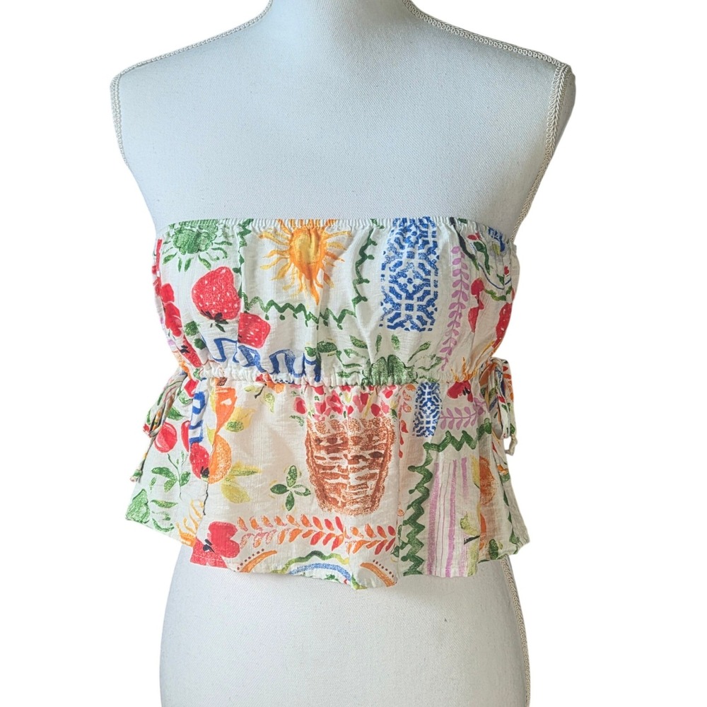 Altar'd State Floral Tube Top Fruit Sun Print Strapless Euro Summer Crop Large